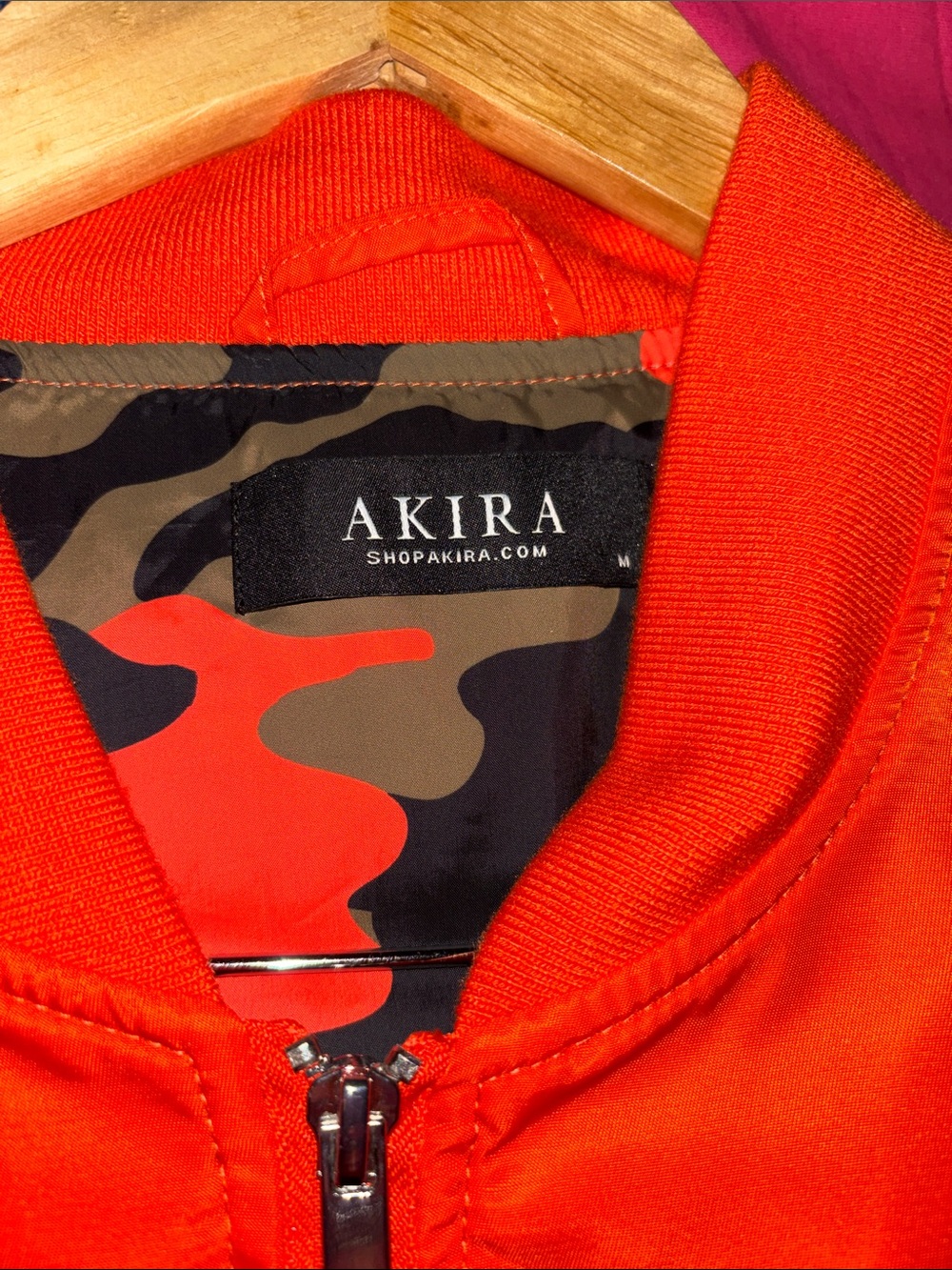 AKIRA Bold Orange Satin Bomber Jacket with Bust Seams - Picture 6 of 9